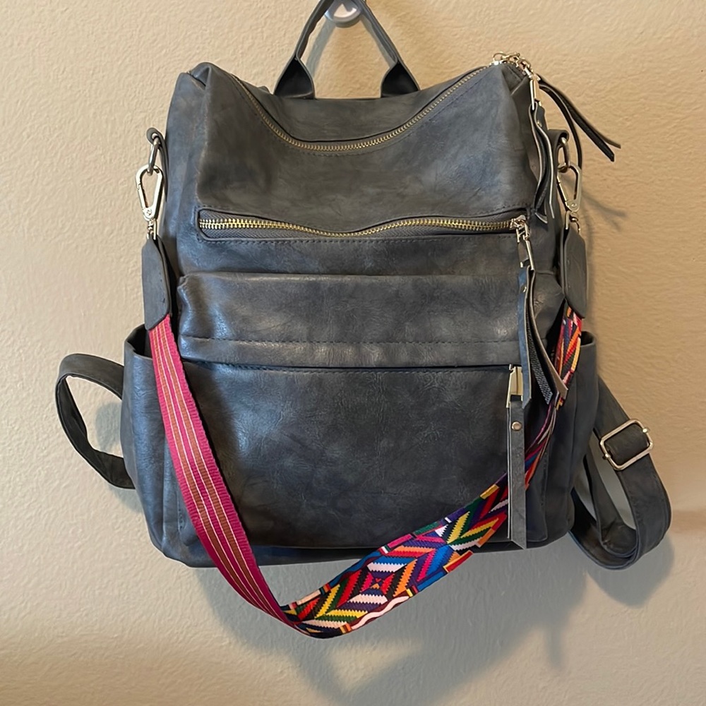 Zocilor gray faux leather boho satchel backpack purse